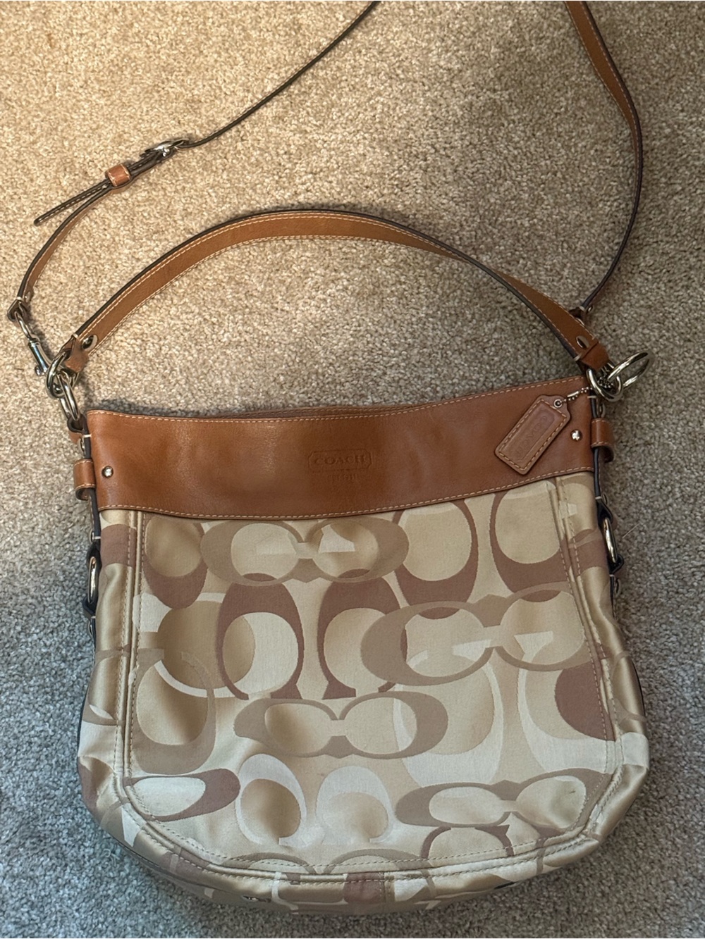 Coach Beige and Chestnut Signature Canvas Crossbody